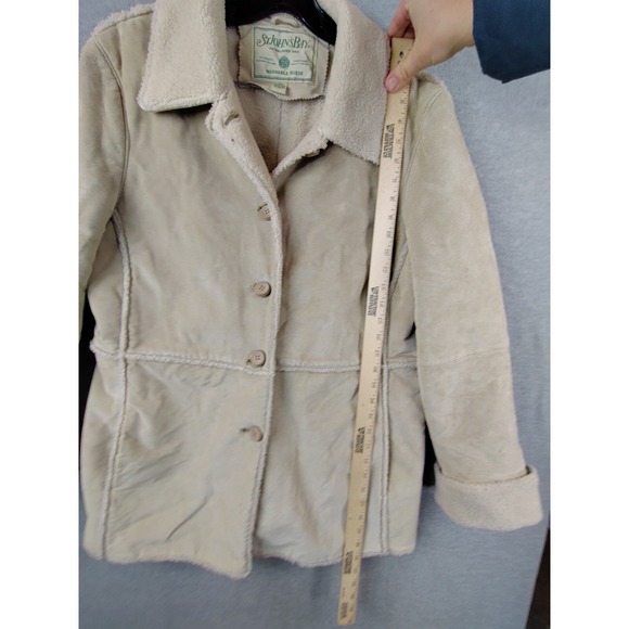 St Johns Bay Womens Jacket Large Beige Leather Suede Sherpa Lined Soft Washable - Picture 8 of 15